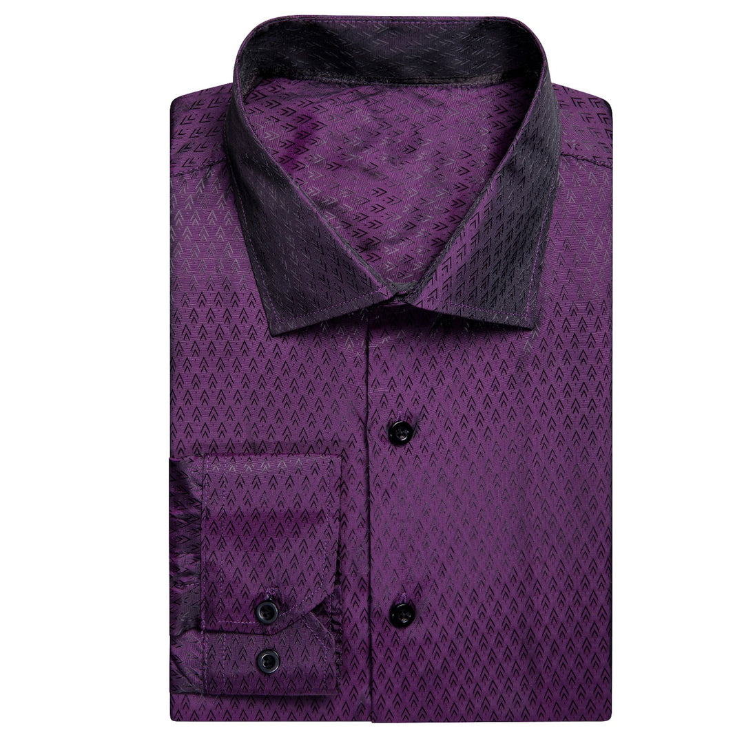 Purple Black Novelty Silk Men's Long Sleeve Shirt-CY-1652 - SimonVon Shop