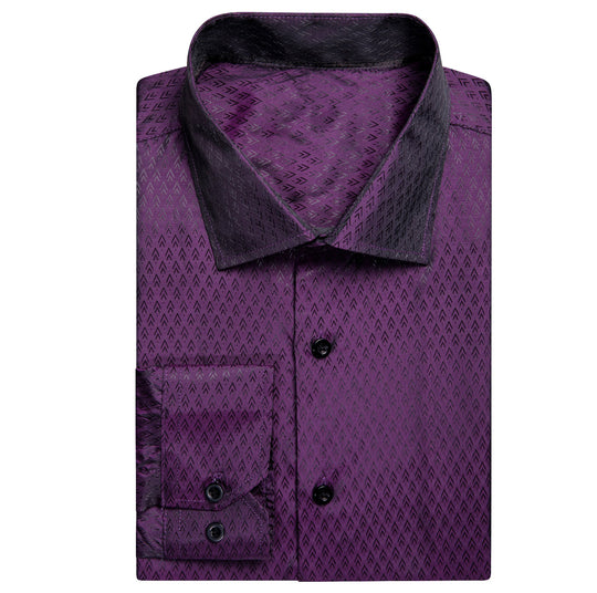 Purple Black Novelty Silk Men's Long Sleeve Shirt-CY-1652 - SimonVon Shop