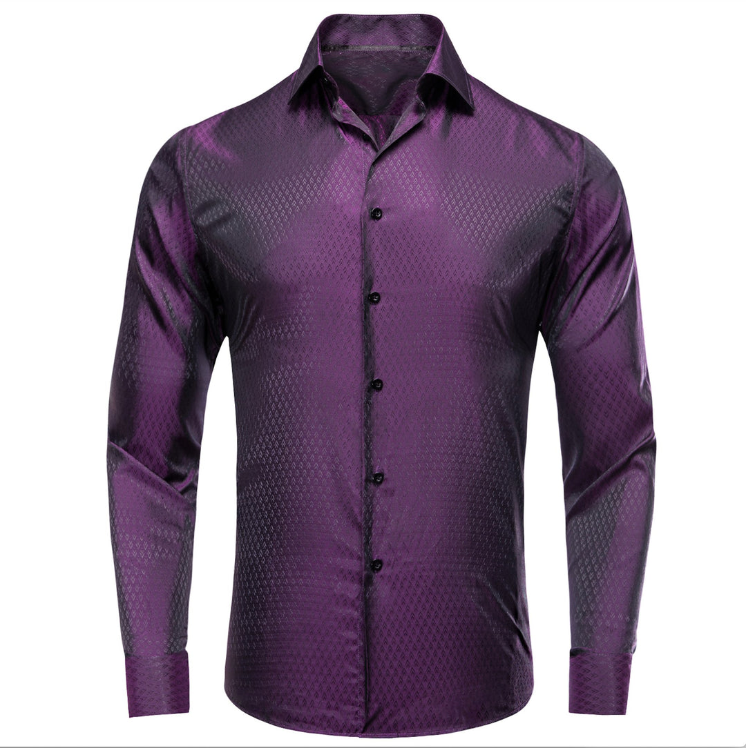 Purple Black Novelty Silk Men's Long Sleeve Shirt-CY-1652 - SimonVon Shop