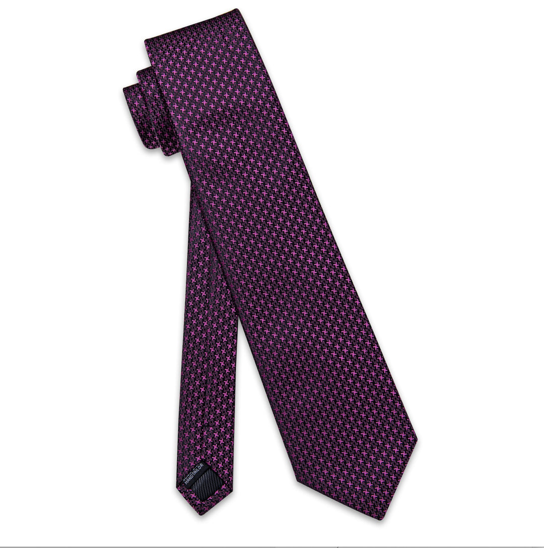 Purple Houndstooth Tie Handkerchief Cufflinks Set - N-9544 - SimonVon Shop
