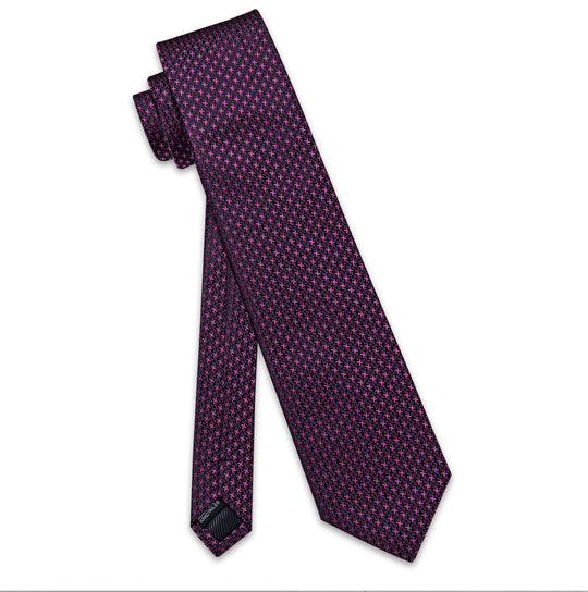 Purple Houndstooth Tie Handkerchief Cufflinks Set - N-9544 - SimonVon Shop