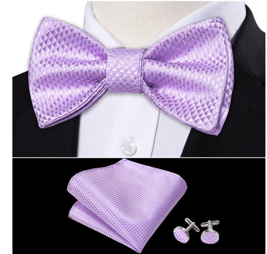 Purple Plaid Silk Self Tie Bow Tie Hanky Cufflinks Set-LH-0990 - SimonVon Shop