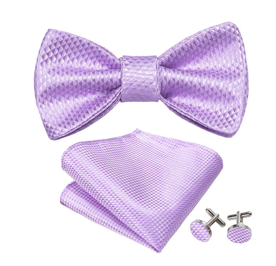 Purple Plaid Silk Self Tie Bow Tie Hanky Cufflinks Set-LH-0990 - SimonVon Shop
