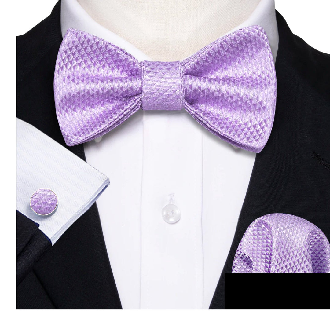 Purple Plaid Silk Self Tie Bow Tie Hanky Cufflinks Set-LH-0990 - SimonVon Shop