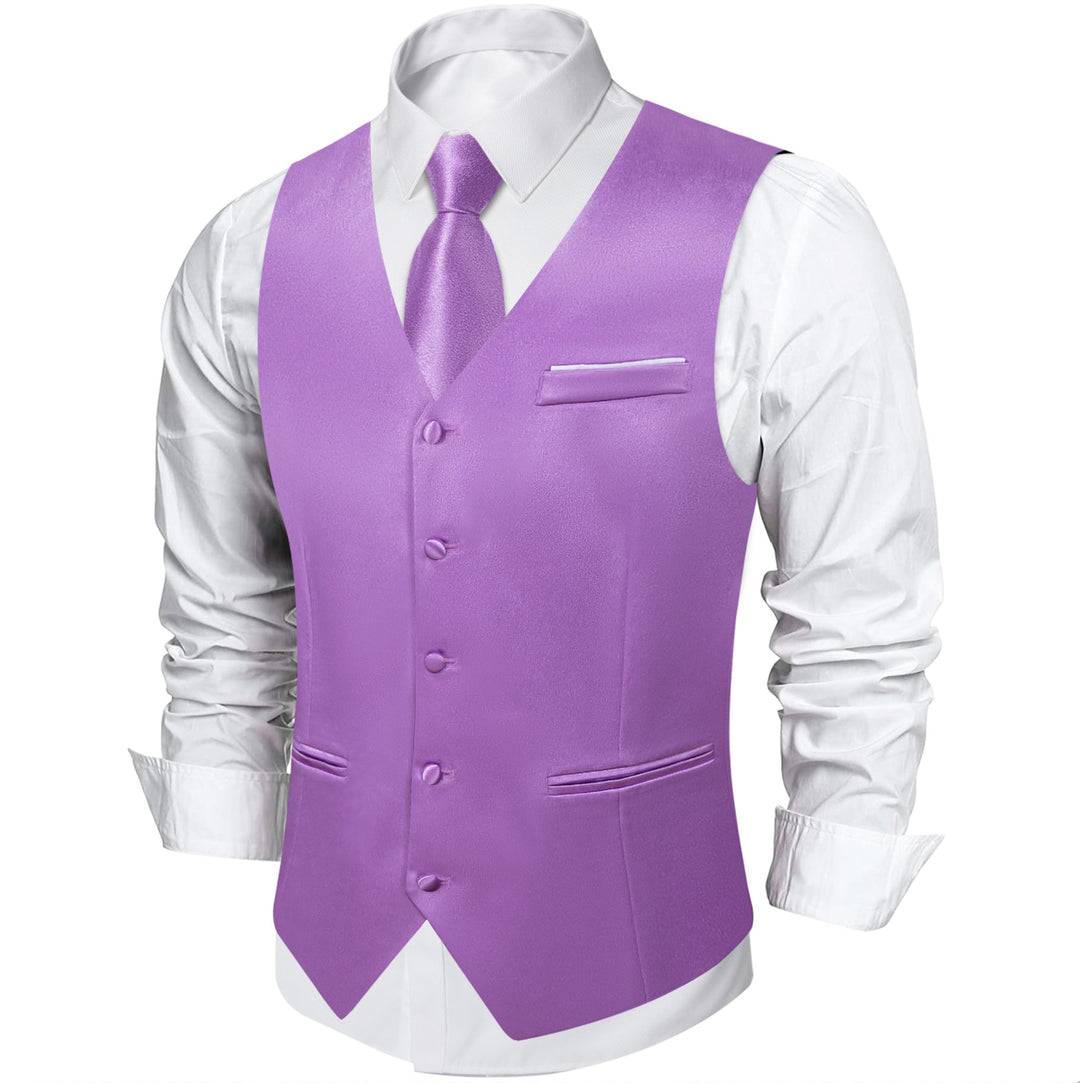 Purple Solid Satin Waistcoat Vest Tie Handkerchief Cufflinks Set- MJ-0630 - SimonVon Shop