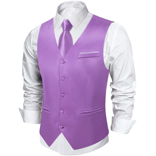 Purple Solid Satin Waistcoat Vest Tie Handkerchief Cufflinks Set- MJ-0630 - SimonVon Shop
