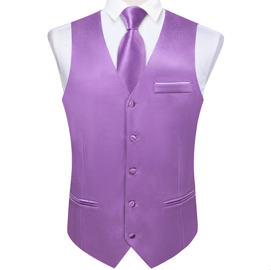 Purple Solid Satin Waistcoat Vest Tie Handkerchief Cufflinks Set- MJ-0630 - SimonVon Shop