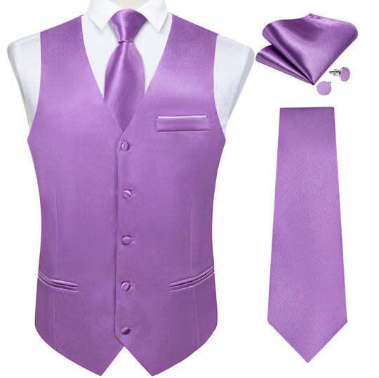 Purple Solid Satin Waistcoat Vest Tie Handkerchief Cufflinks Set- MJ-0630 - SimonVon Shop