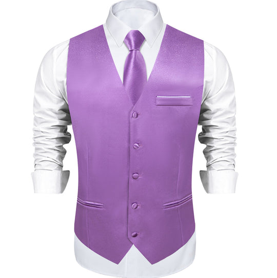 Purple Solid Satin Waistcoat Vest Tie Handkerchief Cufflinks Set- MJ-0630 - SimonVon Shop