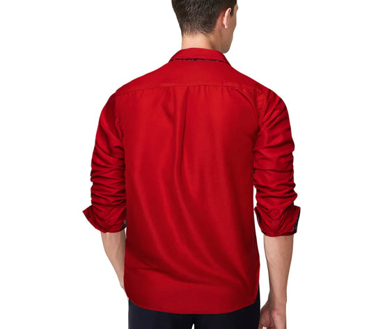 Red Mens's Shirt with contrast colored buttons unique cuffs design -CY-2201 - SimonVon Shop