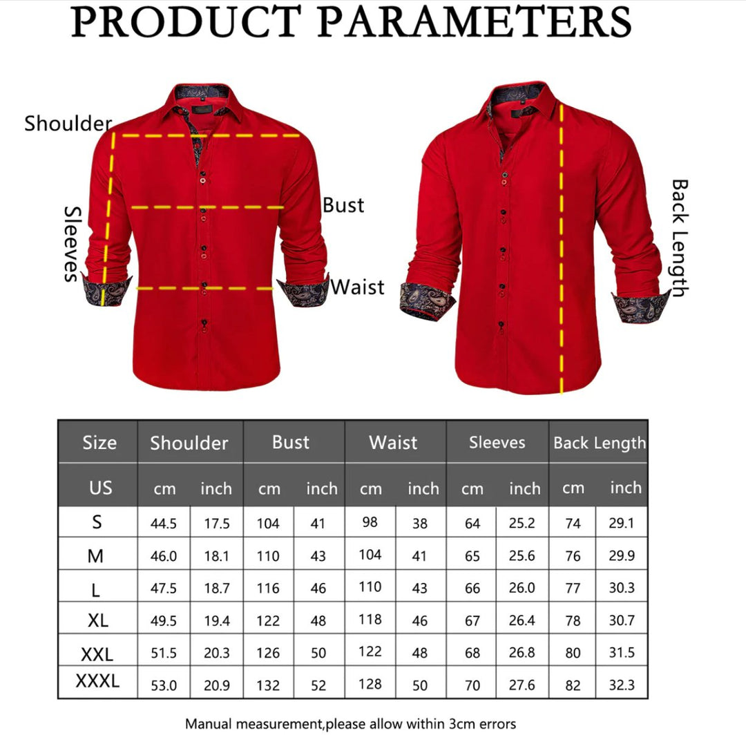 Red Mens's Shirt with contrast colored buttons unique cuffs design -CY-2201 - SimonVon Shop