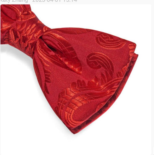 Red Paisley Pre-tied Bow Tie Hanky Cufflinks Set-LH-0170 - SimonVon Shop