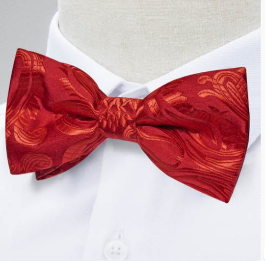 Red Paisley Pre-tied Bow Tie Hanky Cufflinks Set-LH-0170 - SimonVon Shop