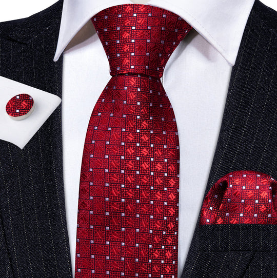 Red White Dot Tie Pocket Square Cufflinks Set- N-6260 - SimonVon Shop
