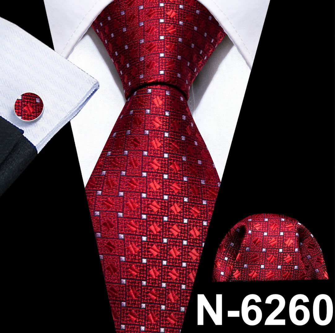 Red White Dot Tie Pocket Square Cufflinks Set- N-6260 - SimonVon Shop