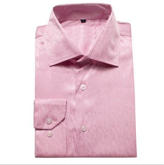 Rose Golden Solid Silk Men's Long Sleeve Shirt- CY-0547 - SimonVon Shop