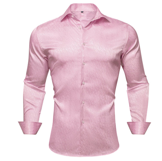 Rose Golden Solid Silk Men's Long Sleeve Shirt- CY-0547 - SimonVon Shop