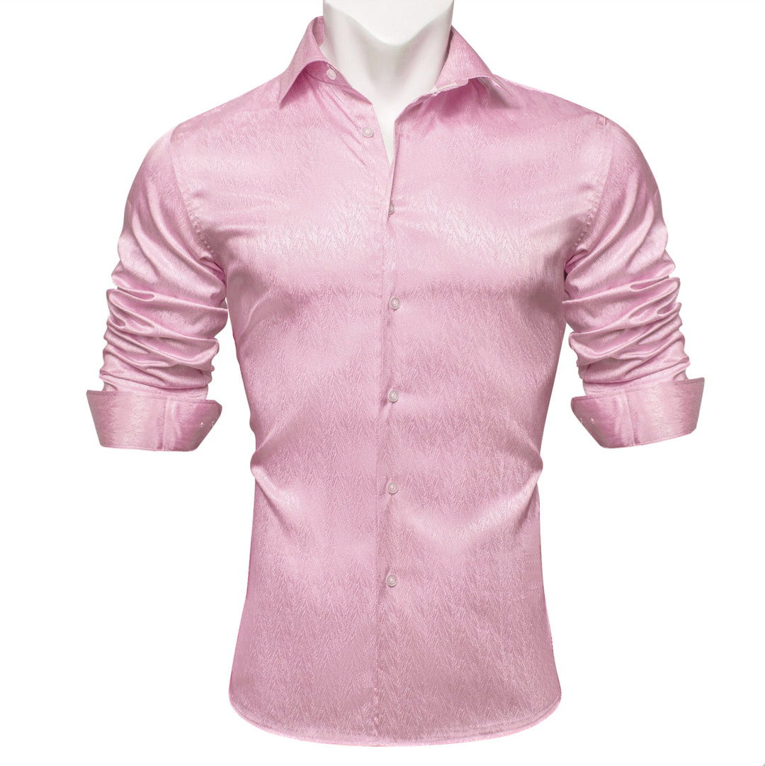 Rose Golden Solid Silk Men's Long Sleeve Shirt- CY-0547 - SimonVon Shop