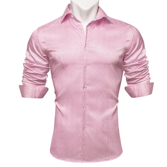 Rose Golden Solid Silk Men's Long Sleeve Shirt- CY-0547 - SimonVon Shop