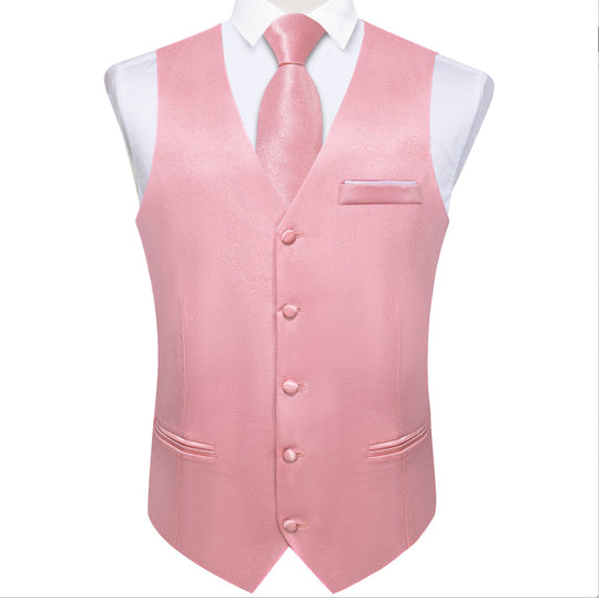 Rose Pink Solid Satin Waistcoat Vest Tie Handkerchief Cufflinks Set-MJ-0634 - SimonVon Shop