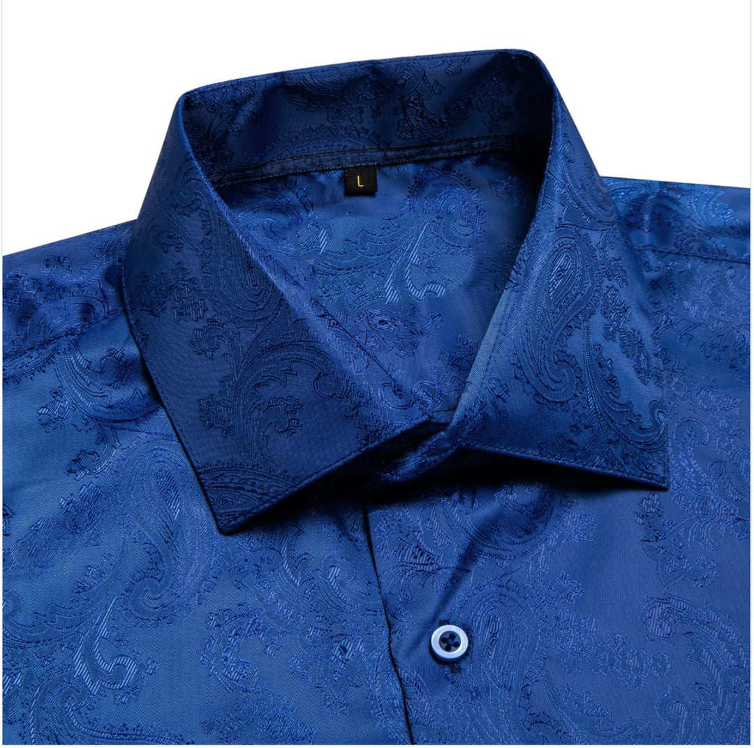 Royal Blue Paisley Silk Men's Short Sleeve Shirt-CY-1462 - SimonVon Shop