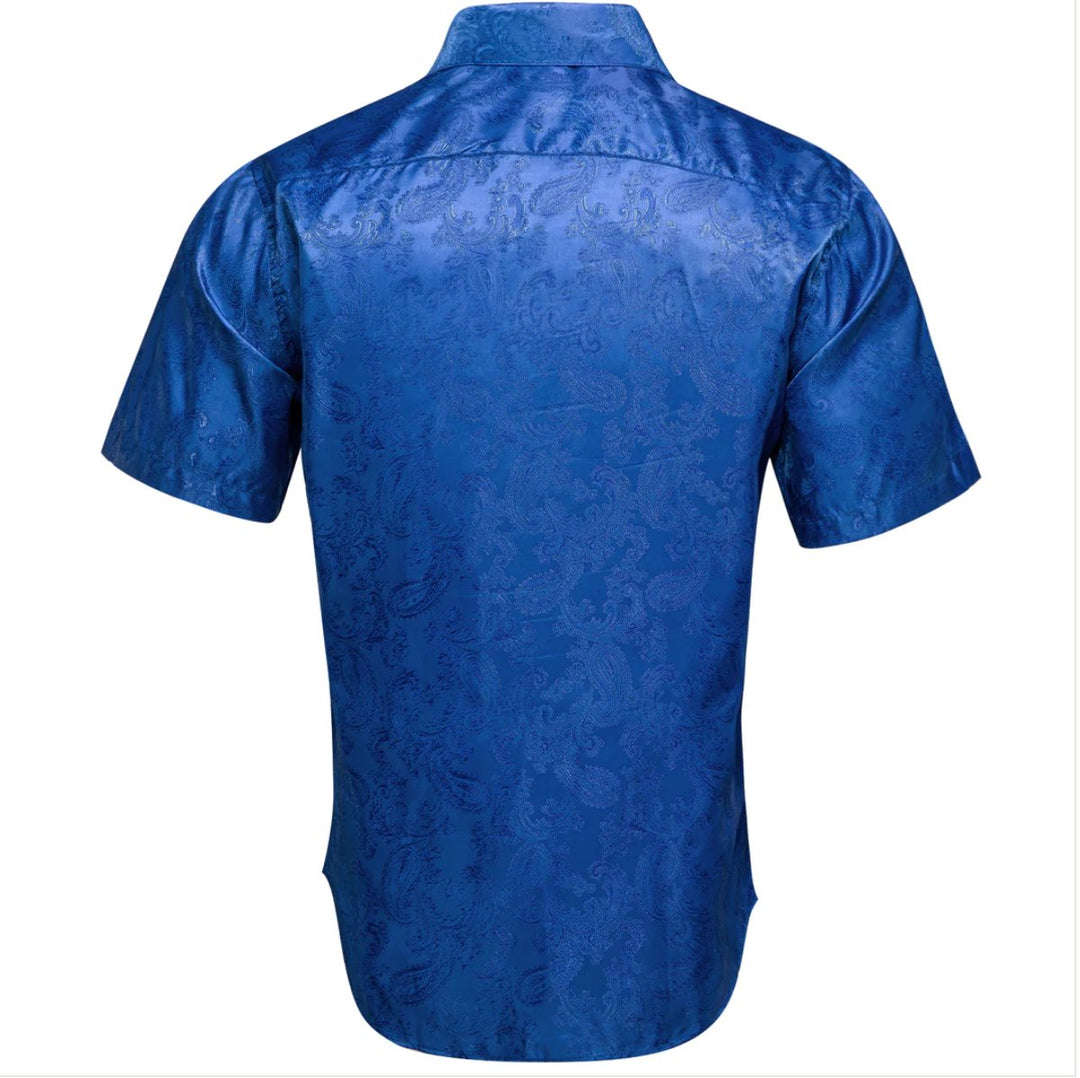 Royal Blue Paisley Silk Men's Short Sleeve Shirt-CY-1462 - SimonVon Shop