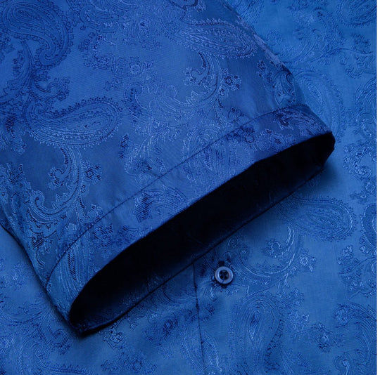 Royal Blue Paisley Silk Men's Short Sleeve Shirt-CY-1462 - SimonVon Shop