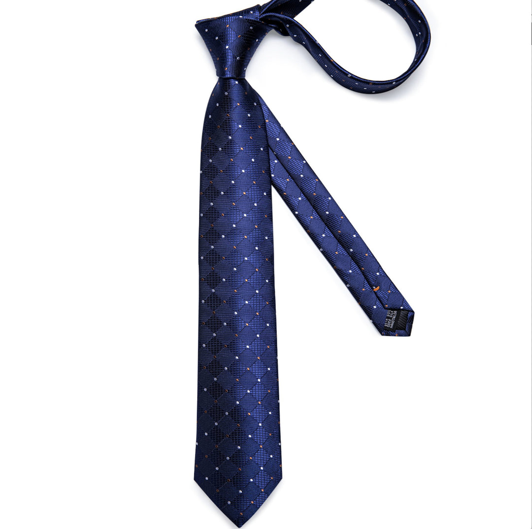 Royal Blue Plaid Tie Handkerchief Cufflinks Set_ N-7374 - SimonVon Shop