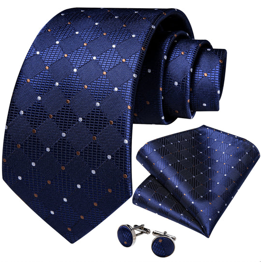 Royal Blue Plaid Tie Handkerchief Cufflinks Set_ N-7374 - SimonVon Shop