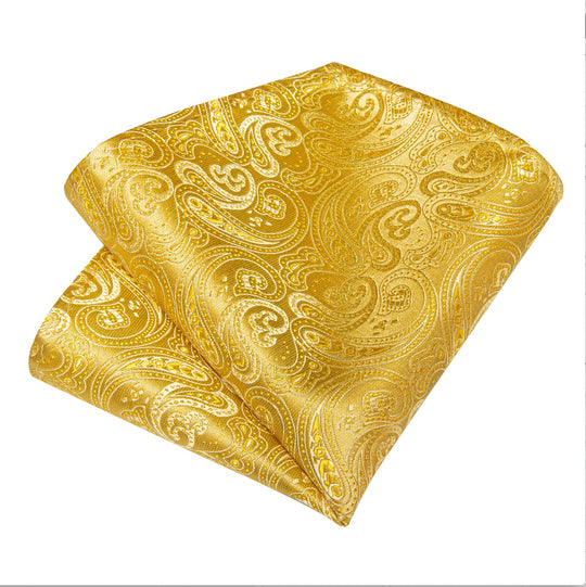 Royal Yellow Paisley Tie Pocket Square Cufflinks Set- N-7458 - SimonVon Shop