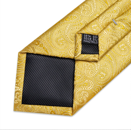 Royal Yellow Paisley Tie Pocket Square Cufflinks Set- N-7458 - SimonVon Shop