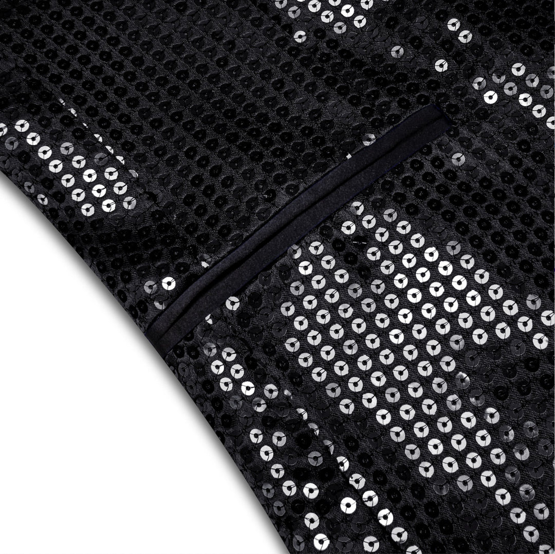 Sequin Black Solid Jacket with Black Shawl Collar - XX-1081 - SimonVon Shop