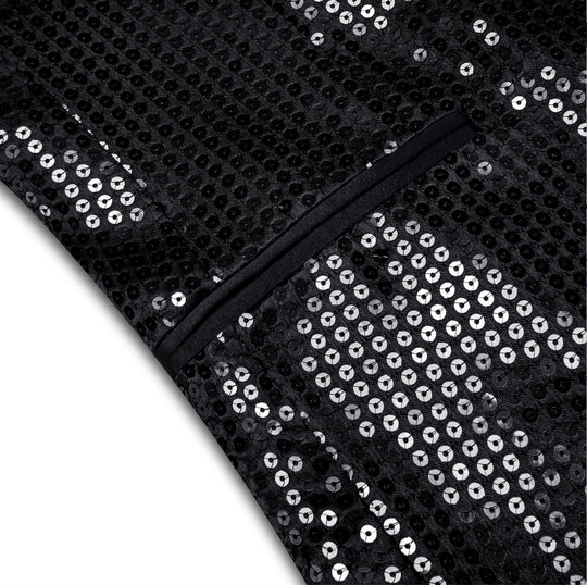 Sequin Black Solid Jacket with Black Shawl Collar - XX-1081 - SimonVon Shop