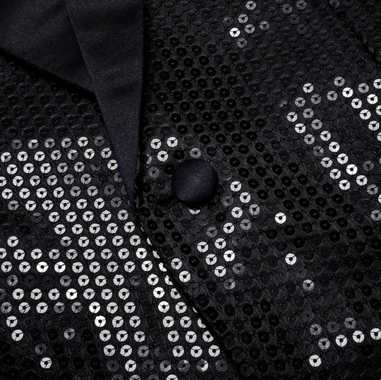 Sequin Black Solid Jacket with Black Shawl Collar - XX-1081 - SimonVon Shop