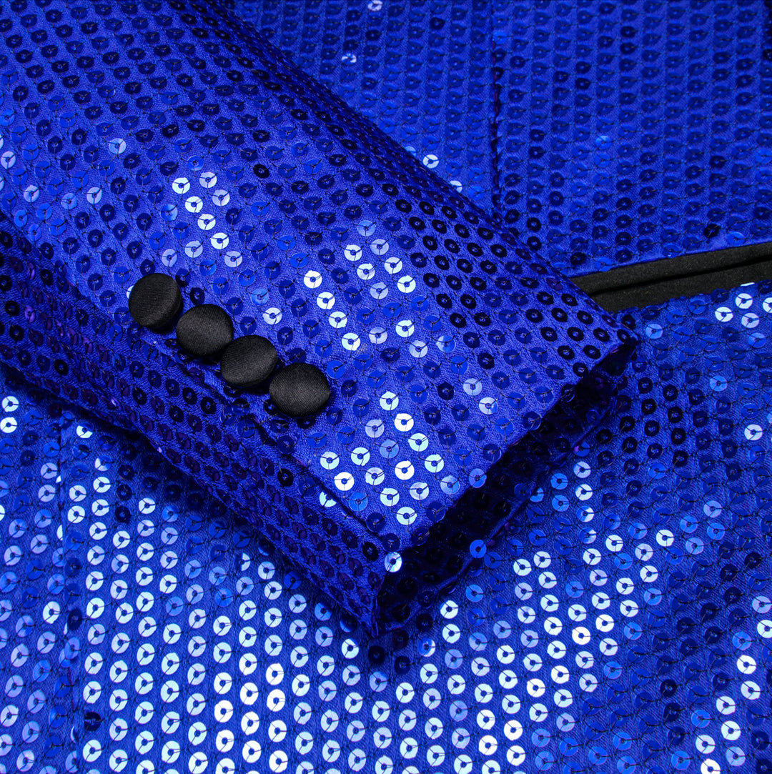 Sequin Blue Solid Jacket with Black Shawl Collar - XX-1079 - SimonVon Shop