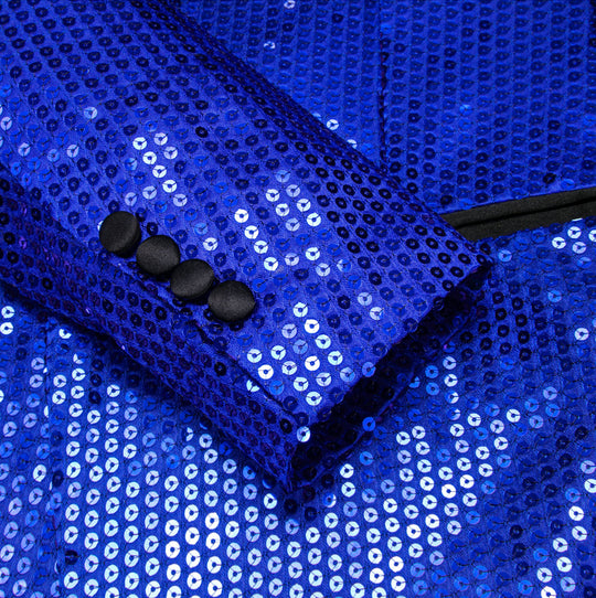 Sequin Blue Solid Jacket with Black Shawl Collar - XX-1079 - SimonVon Shop