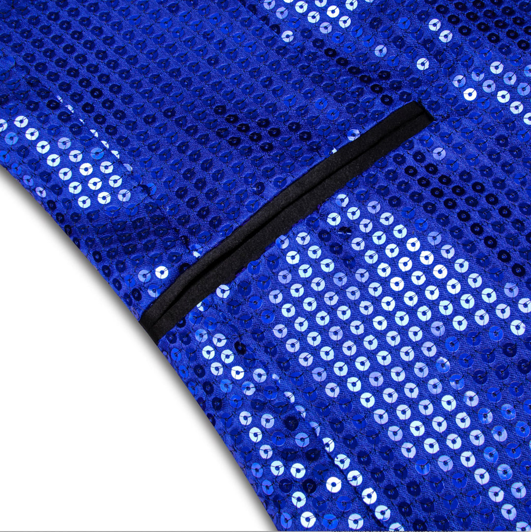 Sequin Blue Solid Jacket with Black Shawl Collar - XX-1079 - SimonVon Shop