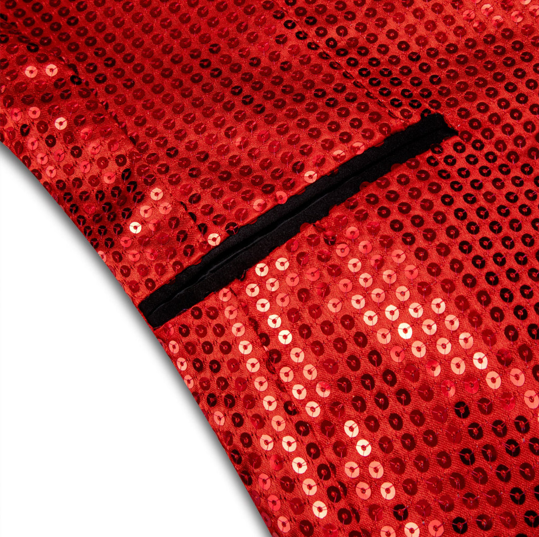 Sequin Red Solid Jacket with Black Shawl Collar - XX-1083 - SimonVon Shop
