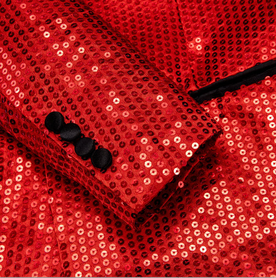 Sequin Red Solid Jacket with Black Shawl Collar - XX-1083 - SimonVon Shop