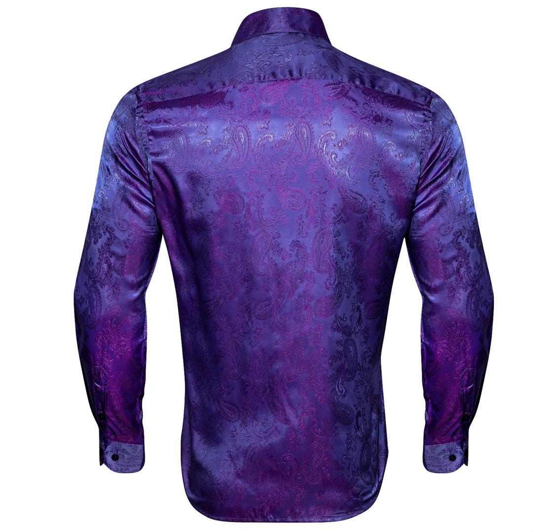Shining Purple Blue Paisley Silk Men's Shirt- CY-0085 - SimonVon Shop