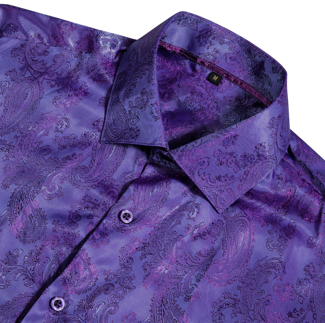 Shining Purple Blue Paisley Silk Men's Shirt- CY-0085 - SimonVon Shop