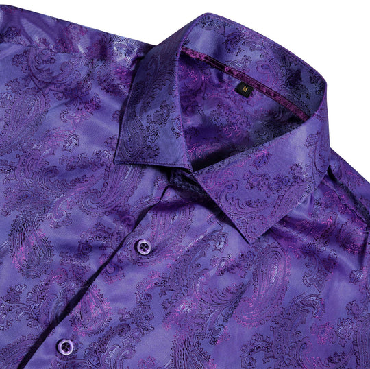 Shining Purple Blue Paisley Silk Men's Shirt- CY-0085 - SimonVon Shop
