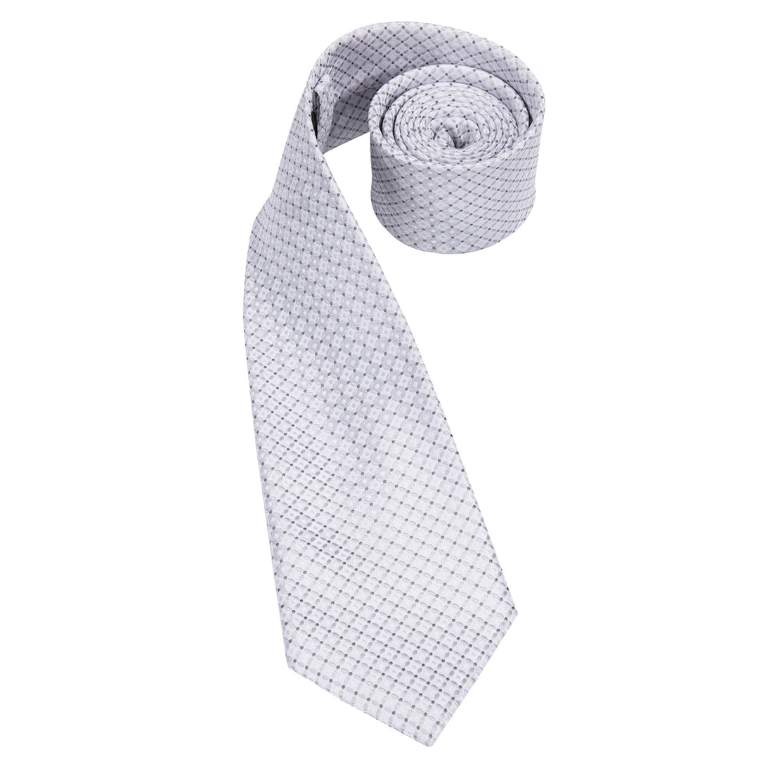 Silver White Plaid Silk Men's Tie Pocket Square Cufflinks Set- N-3115 - SimonVon Shop