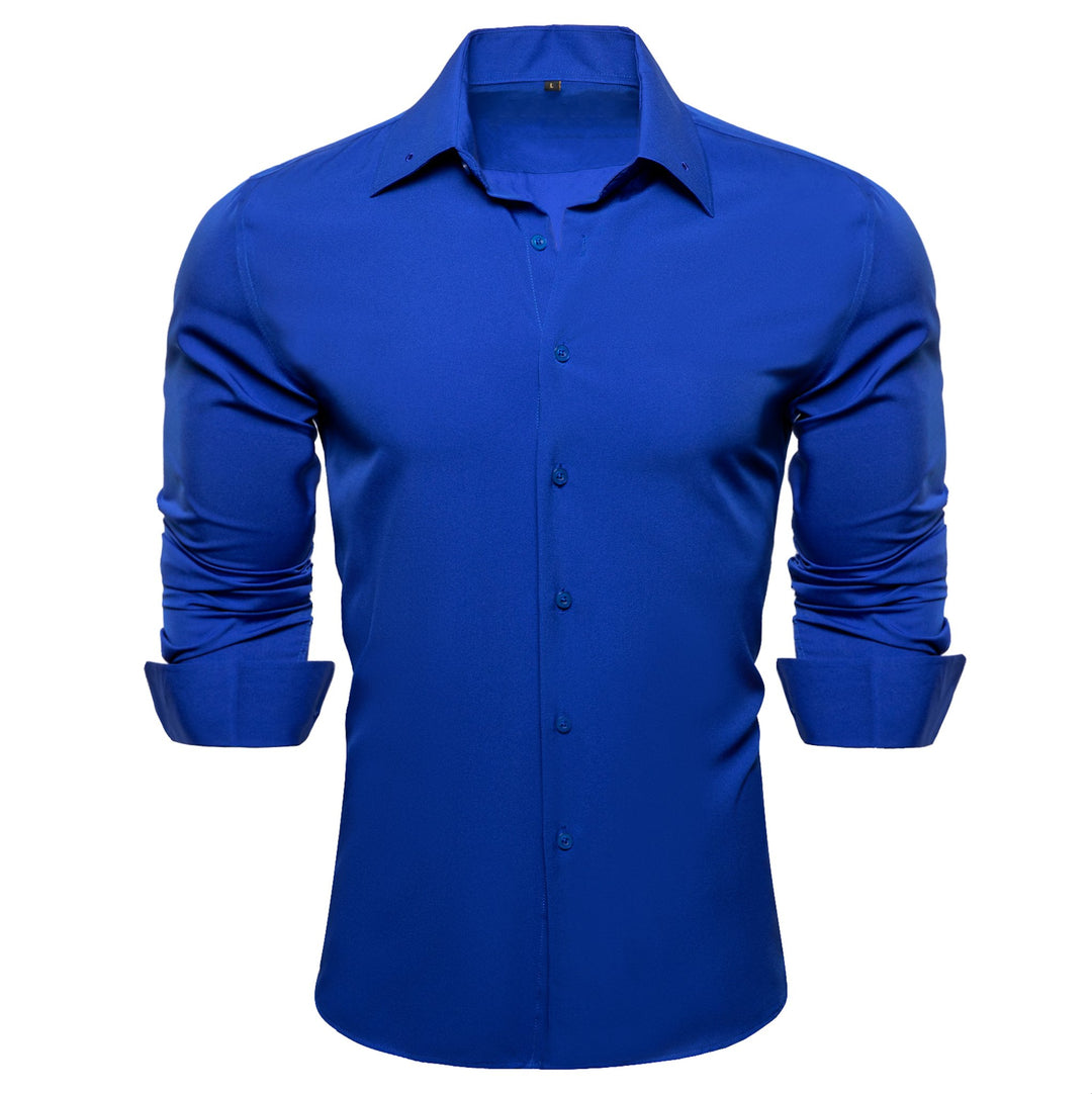 Simon .Von Blue Solid Silk Shirt- CY-0747 - SimonVon Shop