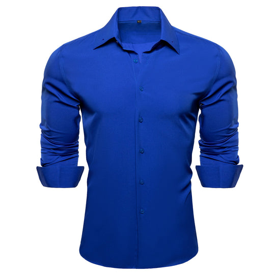 Simon .Von Blue Solid Silk Shirt- CY-0747 - SimonVon Shop