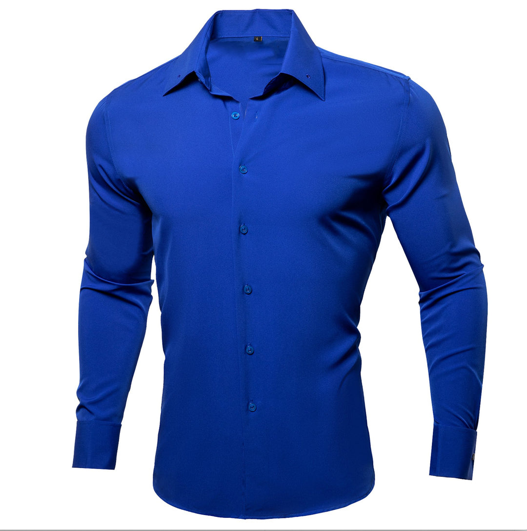 Simon .Von Blue Solid Silk Shirt- CY-0747 - SimonVon Shop