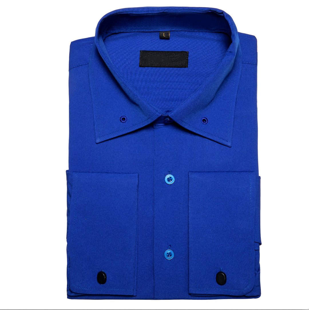 Simon .Von Blue Solid Silk Shirt- CY-0747 - SimonVon Shop
