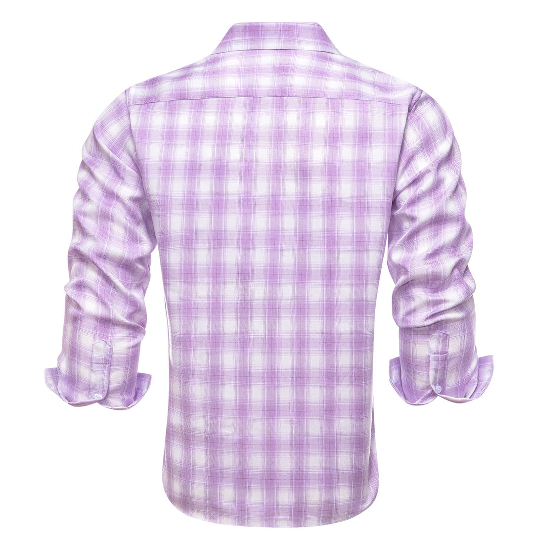 Simon Von Button Down Shirt Purple White Plaid Men's Silk Long Sleeve Shirt-CY-1930 - SimonVon Shop