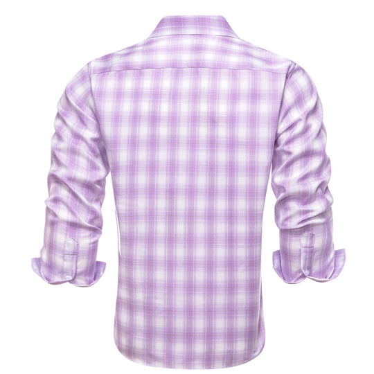 Simon Von Button Down Shirt Purple White Plaid Men's Silk Long Sleeve Shirt-CY-1930 - SimonVon Shop