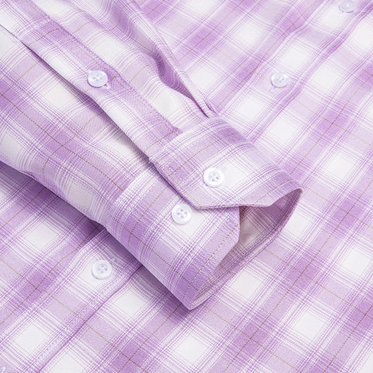 Simon Von Button Down Shirt Purple White Plaid Men's Silk Long Sleeve Shirt-CY-1930 - SimonVon Shop